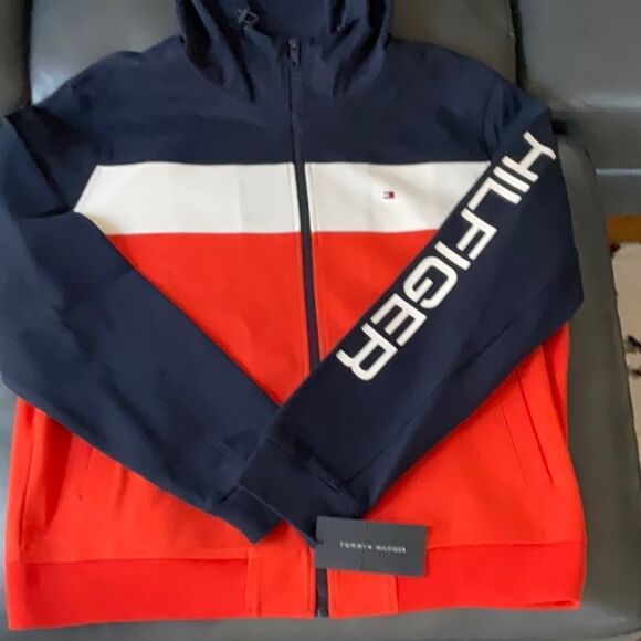 TOMMY HILFIGER NWT MENS ZIP UP COAT JACKET WITH HOOD EXTRA LARGE - Picture 2 of 13